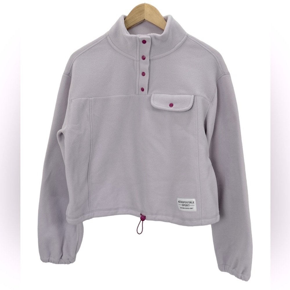 NWT Aeropostale Sport Fleece Gorpcore Drawstring Mock Neck Snap Pullover‎ Purple